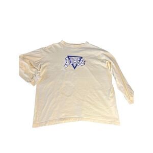 Vintage Guess Originals Cream Graphic T-Shirt Unisex Long Sleeve‎ Retro 90s Y2K